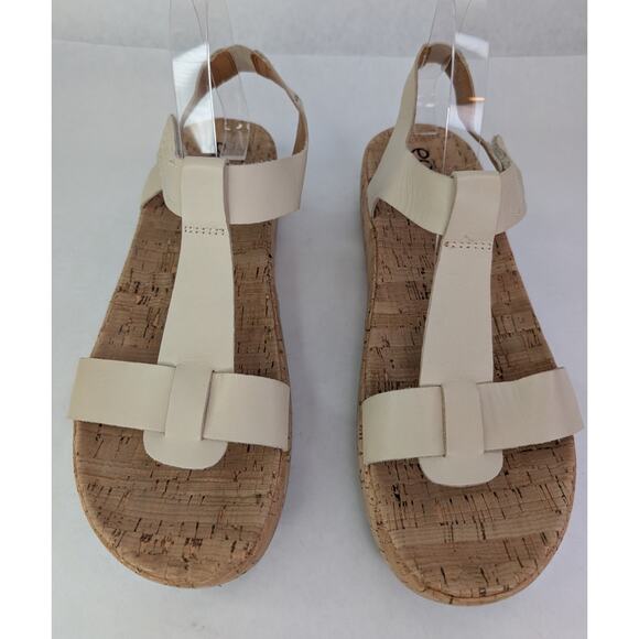 Earth Shari Platform Strappy Tan Leather Sandals Cork Base Open Toe 10M - Picture 9 of 11